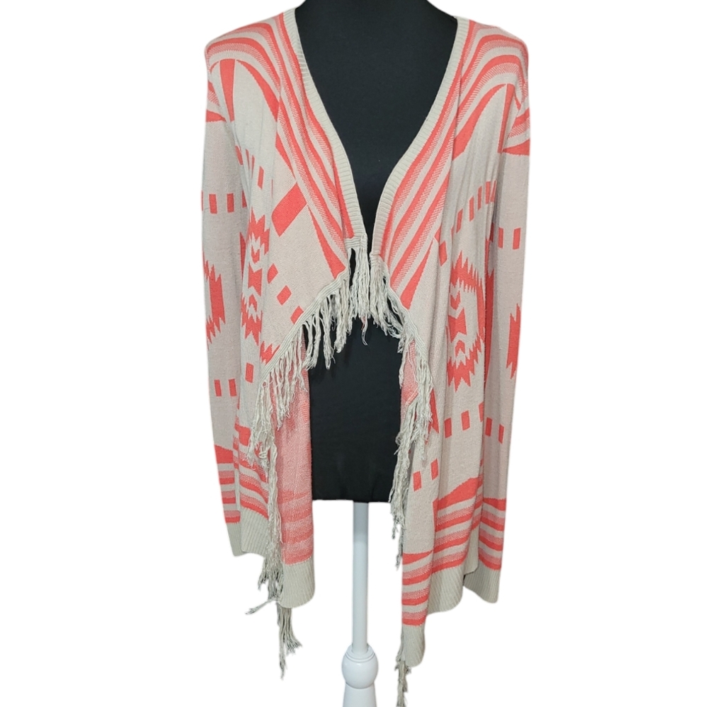 Umgee aztec boho long sleeve open front cardigan with fringe Size S